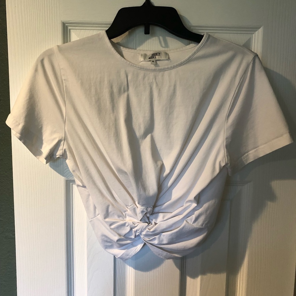 Society Addict White Crop Top Size Medium Twist Front